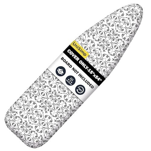 UniSimp Ironing Board Cover and Pad 15"x54" Extra Thick Natural Cotton, Scorch and Stain Resistant Padding,Standard Size Iron Board Cover with Fasteners Heavy Duty Elastic Edge, Heatproof Ash - Image 1