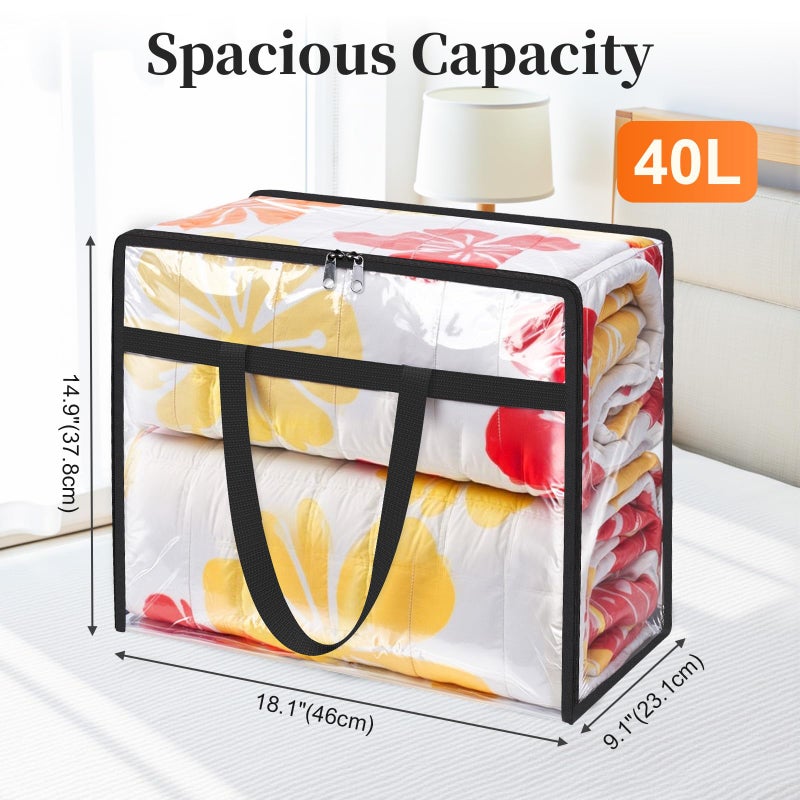 SpaceTrove Clear Storage Bags, 4 Pack Under Bed Storage and Closet Organizers Containers, Vinyl Foldable Heavy-Duty Moving Bags with Zippers for Comforter, Bedding, Duvet, Blanket & Toy Storage, 40L - Image 3