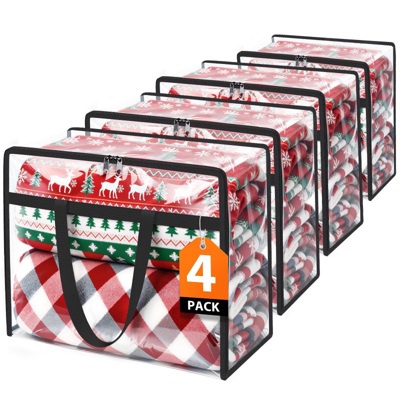 SpaceTrove Clear Storage Bags, 4 Pack Under Bed Storage and Closet Organizers Containers, Vinyl Foldable Heavy-Duty Moving Bags with Zippers for Comforter, Bedding, Duvet, Blanket & Toy Storage, 40L - Image 1