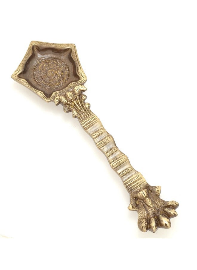 Two Moustaches Two Moustaches Brass Panchmukhi Nag Head Pooja Spoon, Havan Spoon, Traditional Brass Pooja Items, Standard, Pack of 1  - Image 1