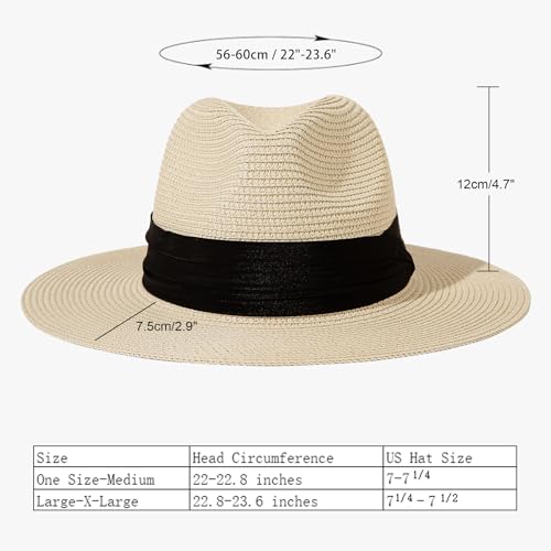 Lanzom Women Wide Brim Straw Panama Roll up Hat Fedora Beach Sun Hat UPF50+(Khaki,Large-X-Large) - Image 2