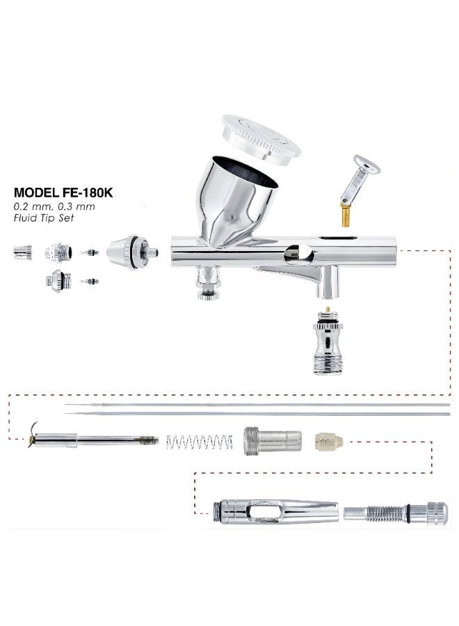 فينجدا طقم إيربرش Fengda بريميوم 0.2 & 0.3mm جرافيتي فيد، مزدوج الحركة، مع فونية وإبرة وخراطيم هواء 2 متر (FE-180K) - Image 3