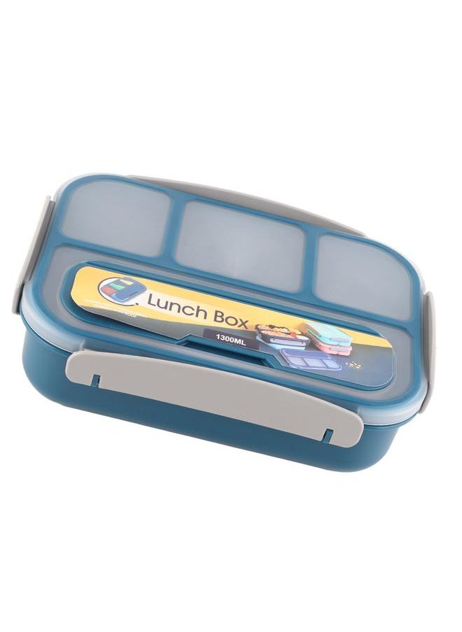 Thoraya - 16PCS Set Bento Box Reusable 1300ml 4 Compartment Adult Lunch Box with Spoon for Fruit Lunch Blue - Image 1