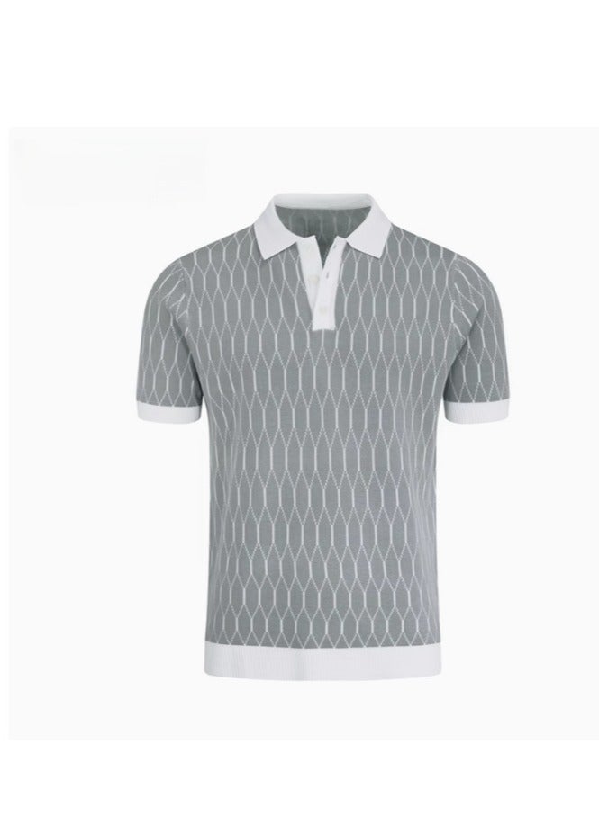 Men's Business and Leisure Color blocked Grid Knitted Polo Shirt - Image 1