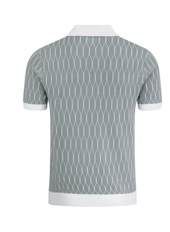 Men's Business and Leisure Color blocked Grid Knitted Polo Shirt - Image 3
