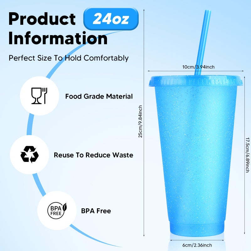 LEIFEOSH 24 Pack Plastic Tumblers with Lids and Straws  Reusable Cups with Lids Plastic Colorful Cups for Parties Birthdays  Iced Coffee Cup Travel Mug Cold Drink Cups Bulk Tumblers (24 oz  Blue) - Image 1
