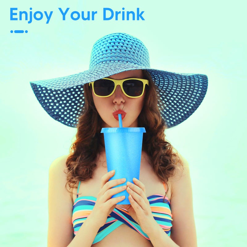 LEIFEOSH 24 Pack Plastic Tumblers with Lids and Straws  Reusable Cups with Lids Plastic Colorful Cups for Parties Birthdays  Iced Coffee Cup Travel Mug Cold Drink Cups Bulk Tumblers (24 oz  Blue) - Image 3