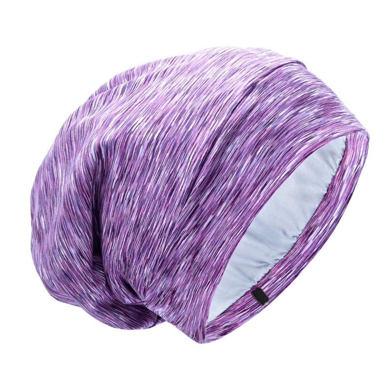GB Selected Silk Satin Lined Bonnet Sleep Cap  Adjustable Stay on All Night Hair Wrap Cover Slouchy Beanie for Curly Hair Protection for Women and Men  Heather Purple