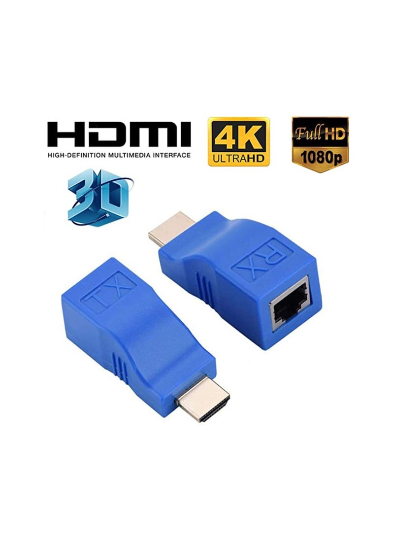 تيرابايت - تيرابايت HDMI موسع 30 متر إلى RJ45 LAN Ethernet Port 4K HDMI Network Transmitter (TX) Receiver (RX) محول Dongle Converter Over Cat5e Cat6 for HDTV 1080P - ازرق - Image 1