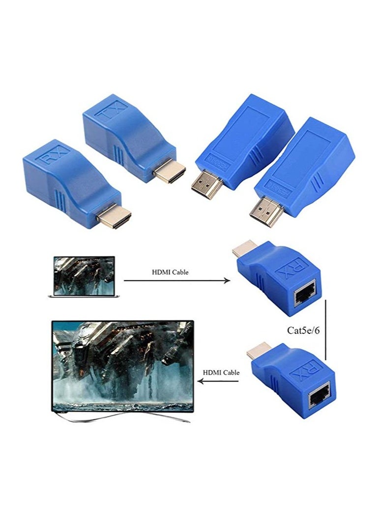 تيرابايت - تيرابايت HDMI موسع 30 متر إلى RJ45 LAN Ethernet Port 4K HDMI Network Transmitter (TX) Receiver (RX) محول Dongle Converter Over Cat5e Cat6 for HDTV 1080P - ازرق - Image 1