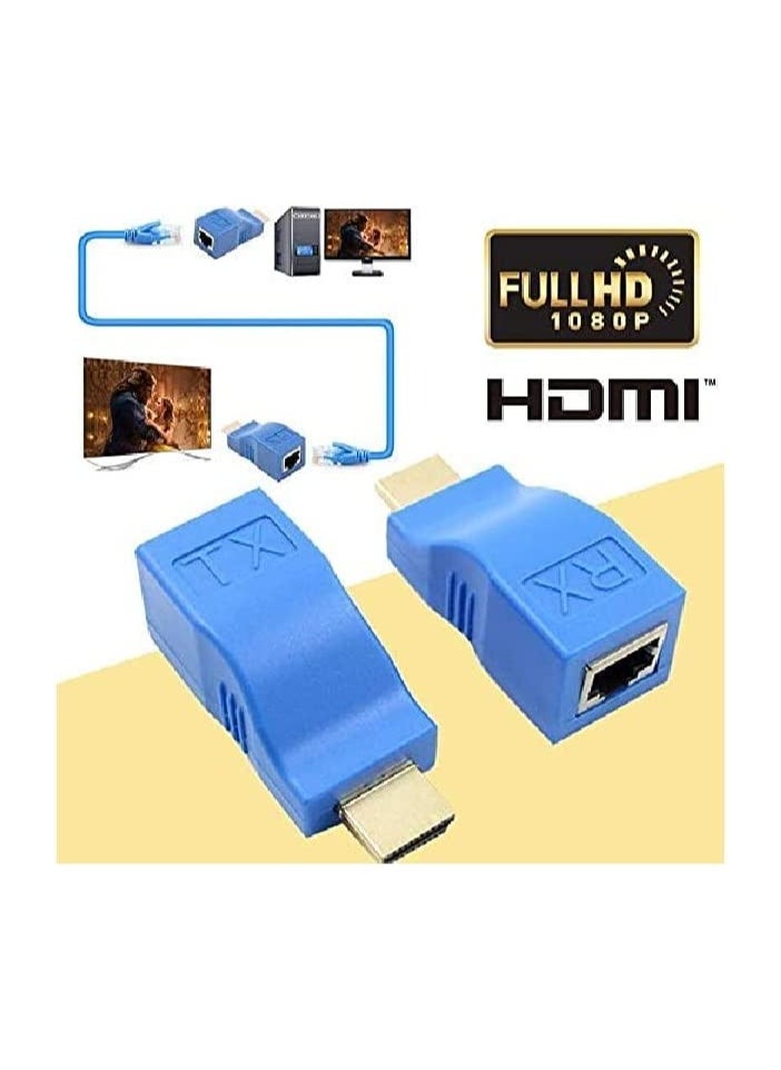 تيرابايت - تيرابايت HDMI موسع 30 متر إلى RJ45 LAN Ethernet Port 4K HDMI Network Transmitter (TX) Receiver (RX) محول Dongle Converter Over Cat5e Cat6 for HDTV 1080P - ازرق - Image 1