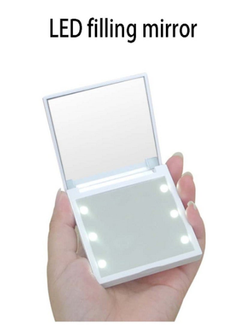 مرآة مكياج قابلة للطي بإضاءة LED – مرآة مزدوجة الجوانب للسفر مع 6 أضواء مدمجة - Image 1