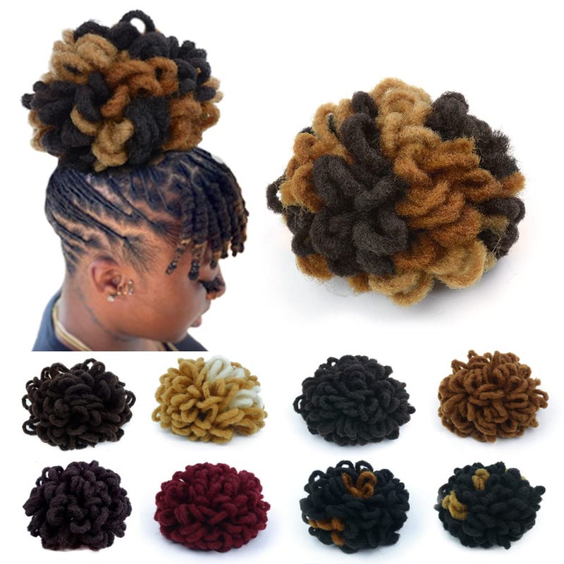 Locs Ponytail Drawstring Buns Curly Loc Petal Bun Dreadlock Ponytail Braided Faux Locs Bun Clip in on Braids Ponytails Hairpieces for Black Women42730