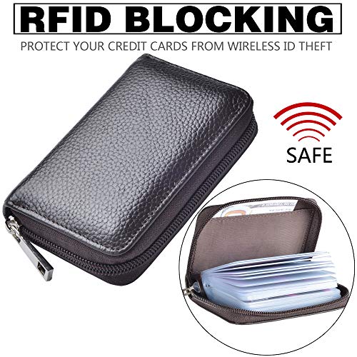 Easyoulife Genuine Leather Credit Card Holder Zipper Wallet With 26 Card Slots (Coffee) - Image 5