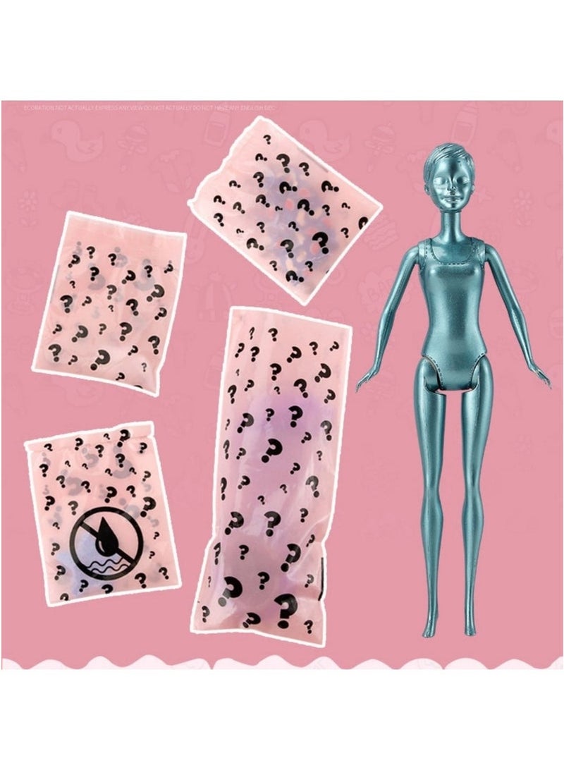 Color Reveal Doll with one package, 4 Bags, Surprise Wig, Skirt, Shoes and Sponge - Image 2