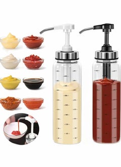 Y&D Sauce Squeeze Bottle 2 Pack No Drip Glass Condiment Ketchup Salad Dressing Honey Oil Presser 17 Ounce Big Olive Dispenser Set for Kitchen and BBQ  - Image 1