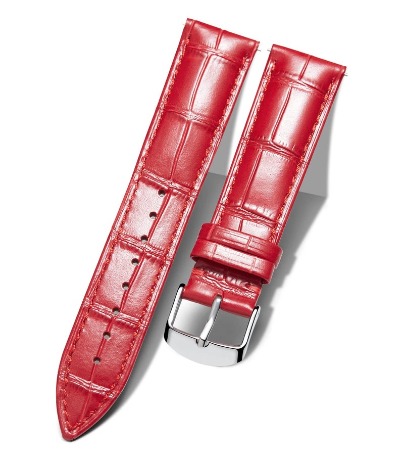 BINLUN Leather Watch Band Genuine Calfskin Replacement Watch Strap Quick Release Crocodile Pattern 10 Colors 13 Sizes for Men Women（Red,12MM） - Image 1