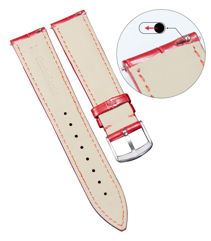 BINLUN Leather Watch Band Genuine Calfskin Replacement Watch Strap Quick Release Crocodile Pattern 10 Colors 13 Sizes for Men Women（Red,12MM） - Image 3