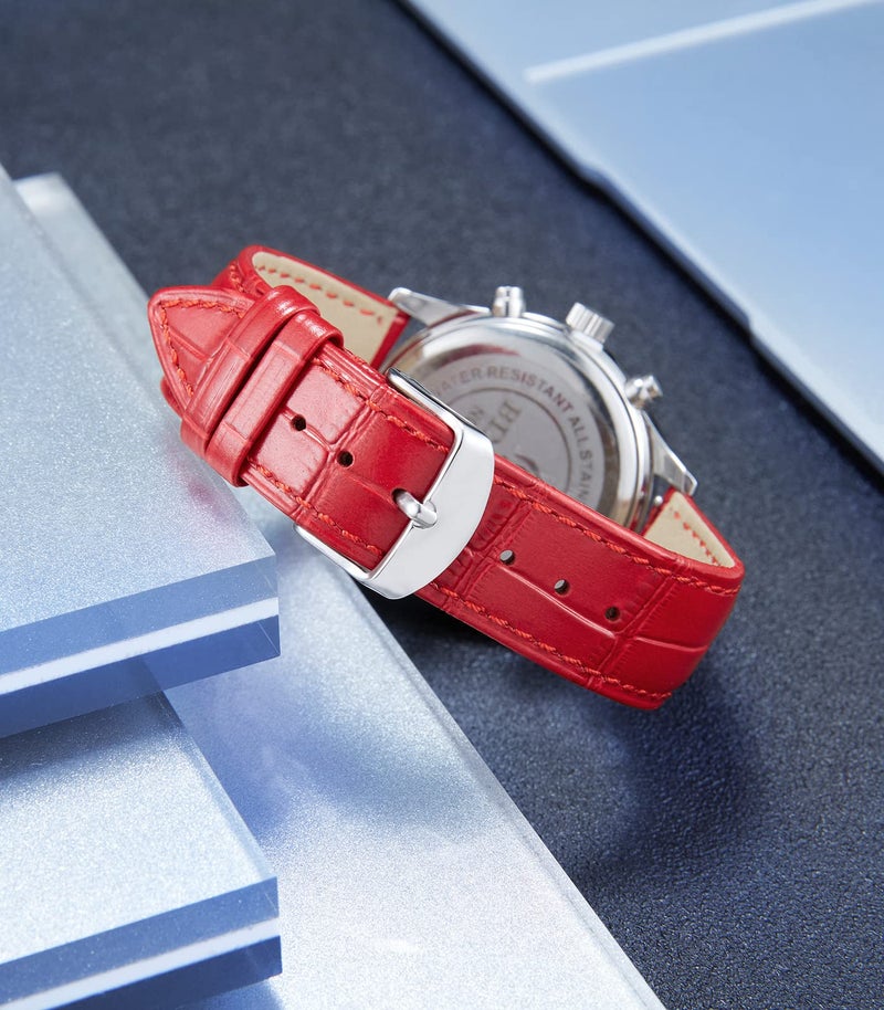 BINLUN Leather Watch Band Genuine Calfskin Replacement Watch Strap Quick Release Crocodile Pattern 10 Colors 13 Sizes for Men Women（Red,12MM） - Image 4