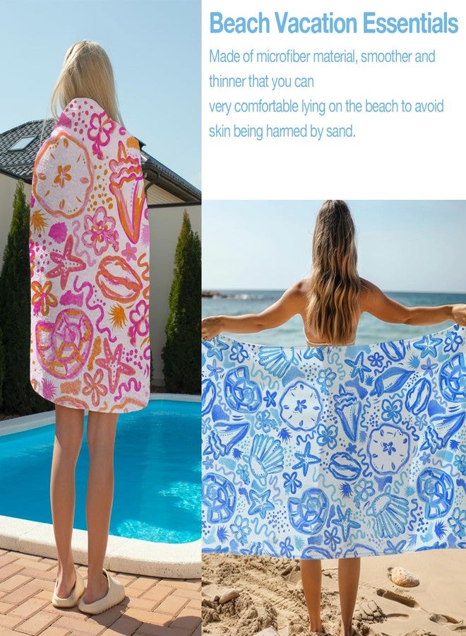 VBCVBGFH 2 Pack Pink Blue Ocean Seashells Starfish Boho Beach Towel Microfiber Lightweight Quick Dry Oversized Swim Towels Beach Accessories Cruise Vacation Necessities for Pool Camping Travel 32x71 inch - Image 4