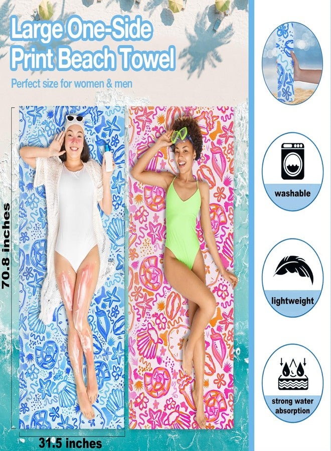 VBCVBGFH 2 Pack Pink Blue Ocean Seashells Starfish Boho Beach Towel Microfiber Lightweight Quick Dry Oversized Swim Towels Beach Accessories Cruise Vacation Necessities for Pool Camping Travel 32x71 inch - Image 2