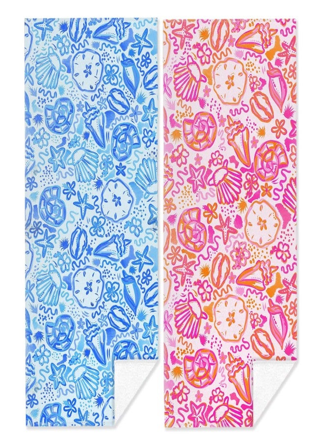 VBCVBGFH 2 Pack Pink Blue Ocean Seashells Starfish Boho Beach Towel Microfiber Lightweight Quick Dry Oversized Swim Towels Beach Accessories Cruise Vacation Necessities for Pool Camping Travel 32x71 inch - Image 1