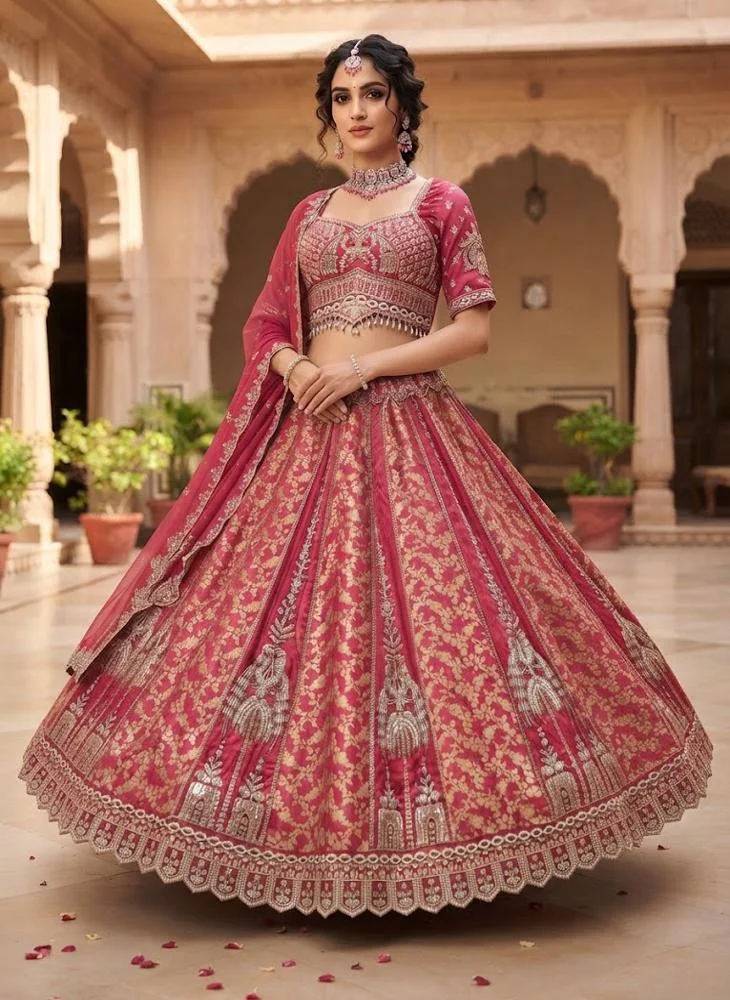 Viny VINY Rose Pink 3-Piece Zari Embroidered Lehenga Set – Women's Indian Ethnic Wear