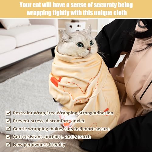 ZINGTERRA Cat Grooming Wrap,Anti-Escape Cat Wrap for Grooming,Self-Adherent Soft Cat Blanket to Wrap,Clip Nails, Anti-Bite, Anti-Scratch,Cat Calming Wrap,Cat Burrito Wrap,Swaddle Wrap Pet Tool Large Size - Image 5