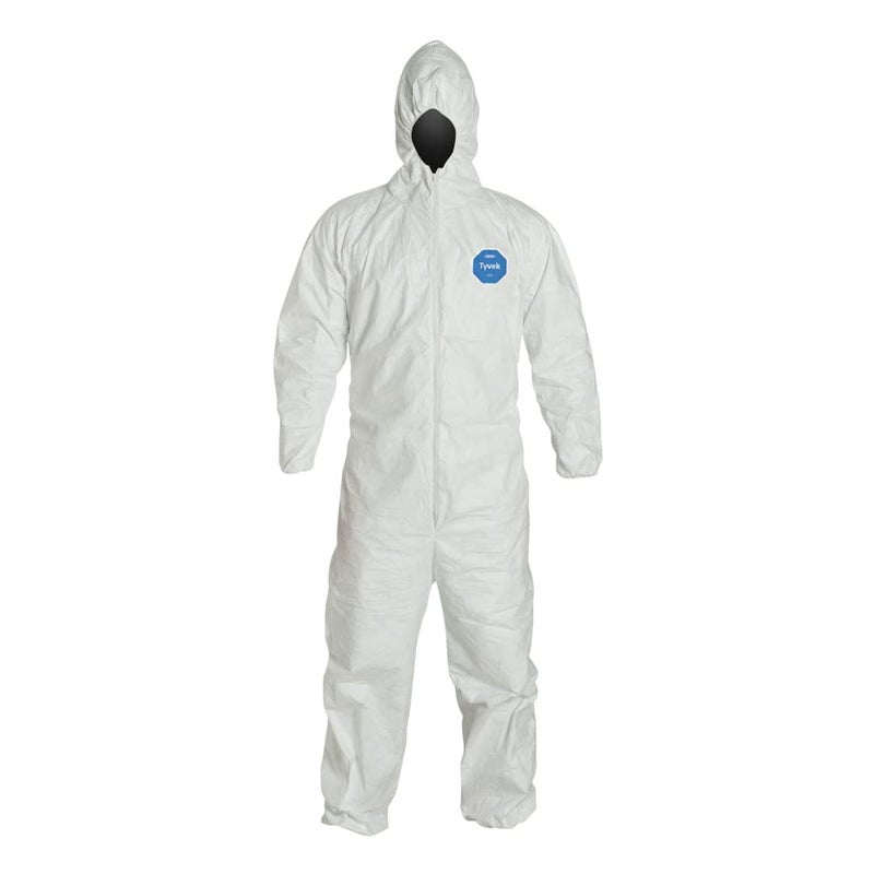 DuPont Tyvek 400 Disposable Protective Coverall with RespiratorFit Hood and Elastic Cuff White Medium 6Pack
