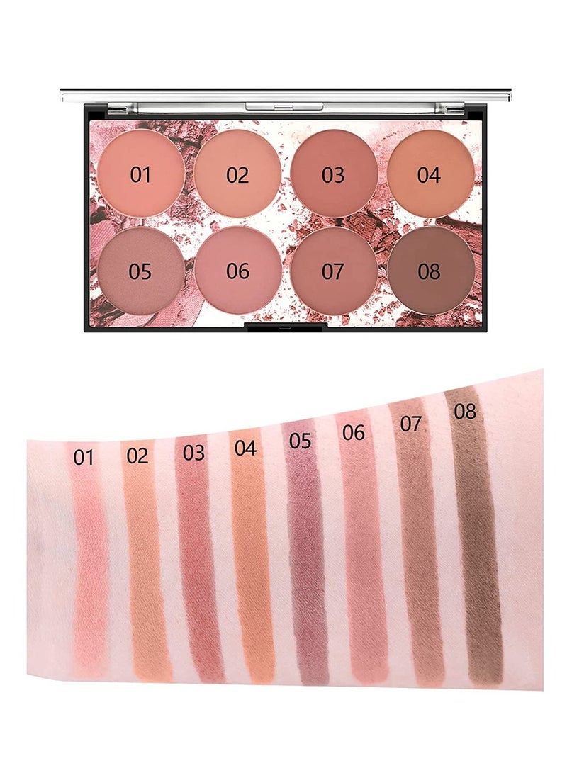 Excefore Blush Palette, Makeup 8 Color Contour and Highlight Blush Palette Matte Blush Powder Bright Shimmer Face Cosmetics Blusher Light Face Blush Palette with Blush Brush - Image 2