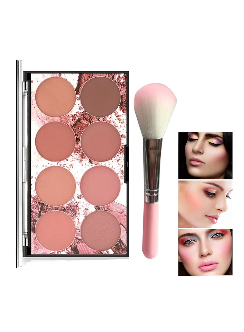 Excefore Blush Palette, Makeup 8 Color Contour and Highlight Blush Palette Matte Blush Powder Bright Shimmer Face Cosmetics Blusher Light Face Blush Palette with Blush Brush - Image 1