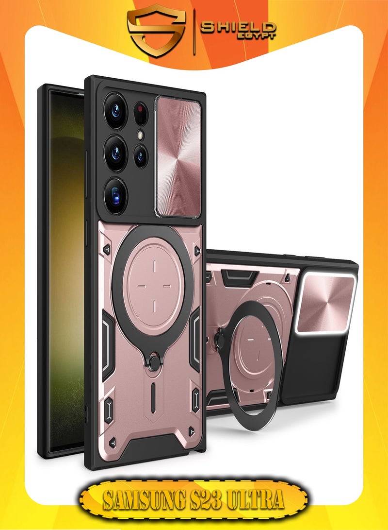 SHIELD EGYPT SHIELD EGYPT For Samsung Galaxy S23 Ultra Armored Camera Shield Cover Camera Lend Protection, Built-in 360° (Rose Gold)