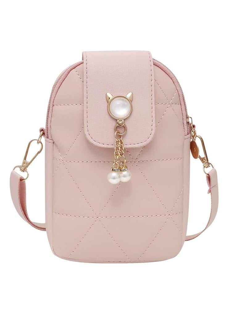 ماركة غير محددة - Crossbody Phone Bag for Women, Girls Shoulder Phone Bag with Long Strap Zips, Lightweight Leather Shoulder Purse Handbag, Small Crossbody Bag Lovely Mini Handbag Purse (Phone Purse for Pink) - Image 1