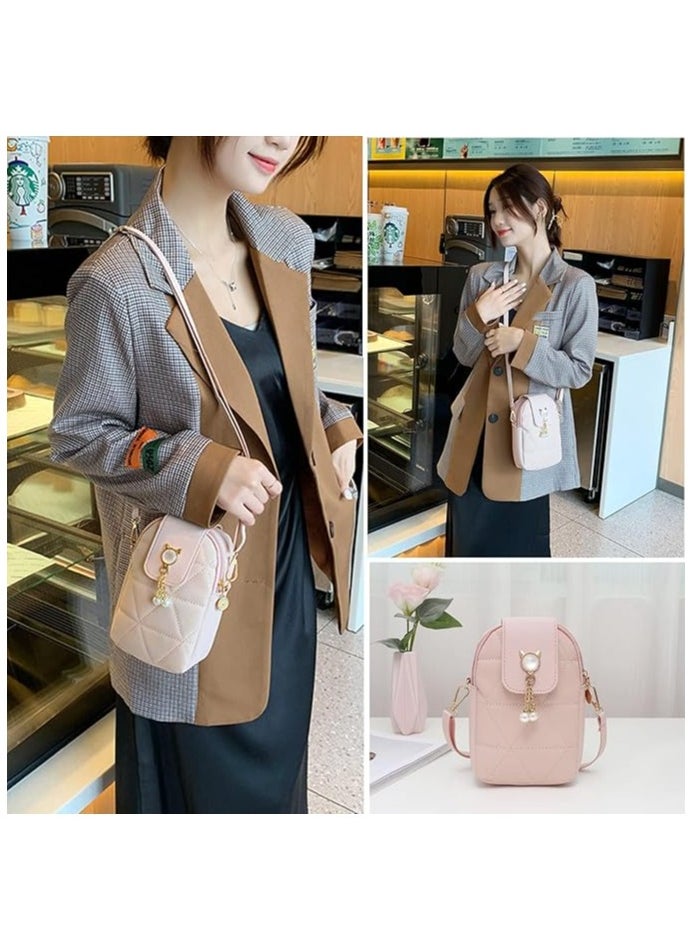 ماركة غير محددة - Crossbody Phone Bag for Women, Girls Shoulder Phone Bag with Long Strap Zips, Lightweight Leather Shoulder Purse Handbag, Small Crossbody Bag Lovely Mini Handbag Purse (Phone Purse for Pink) - Image 1