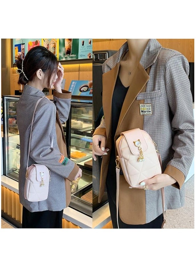 ماركة غير محددة - Crossbody Phone Bag for Women, Girls Shoulder Phone Bag with Long Strap Zips, Lightweight Leather Shoulder Purse Handbag, Small Crossbody Bag Lovely Mini Handbag Purse (Phone Purse for Pink) - Image 1