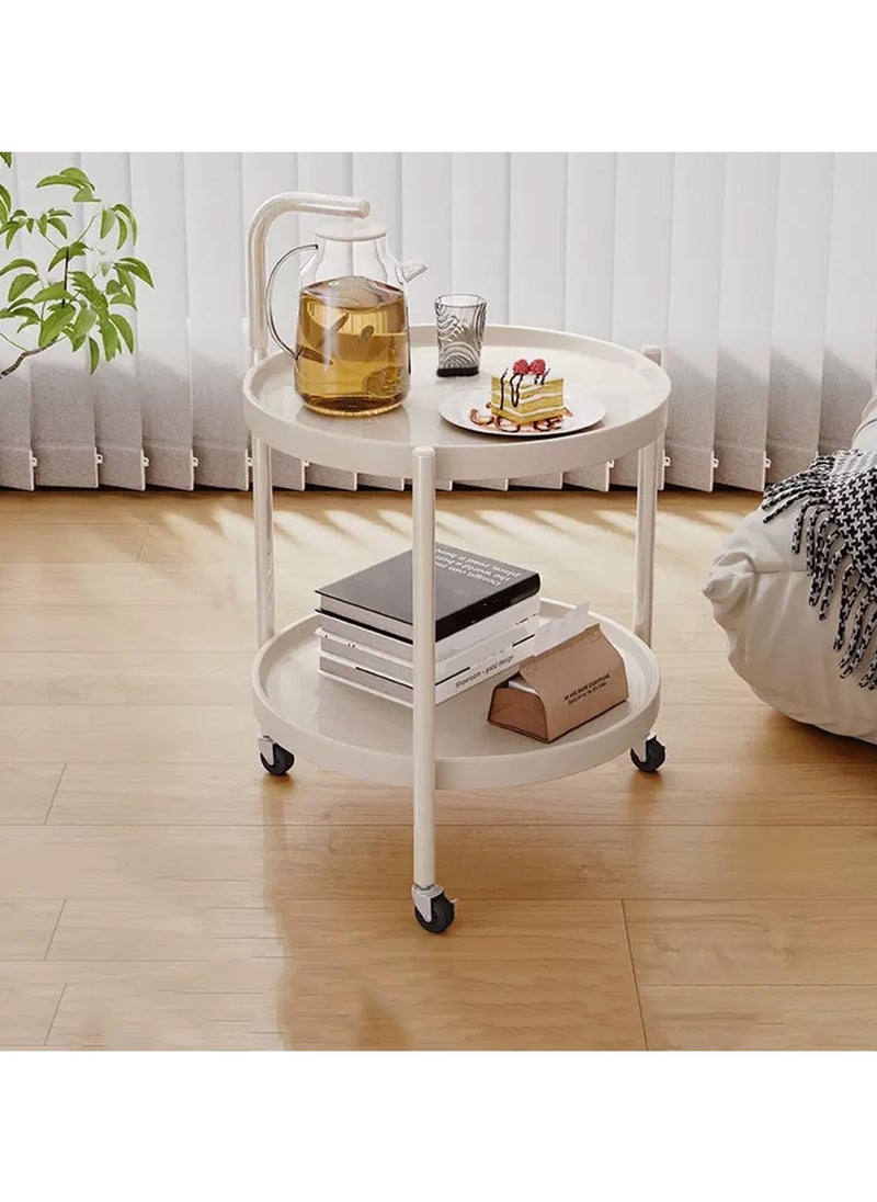 DubaiGallery Modern Round Coffee Table with Storage Space, Wooden Side Table with Wheels, Small Bedside Table, Coffee Table, Small Living Room Table, Couch Side Tables for Living Room and Bedroom  - Image 1