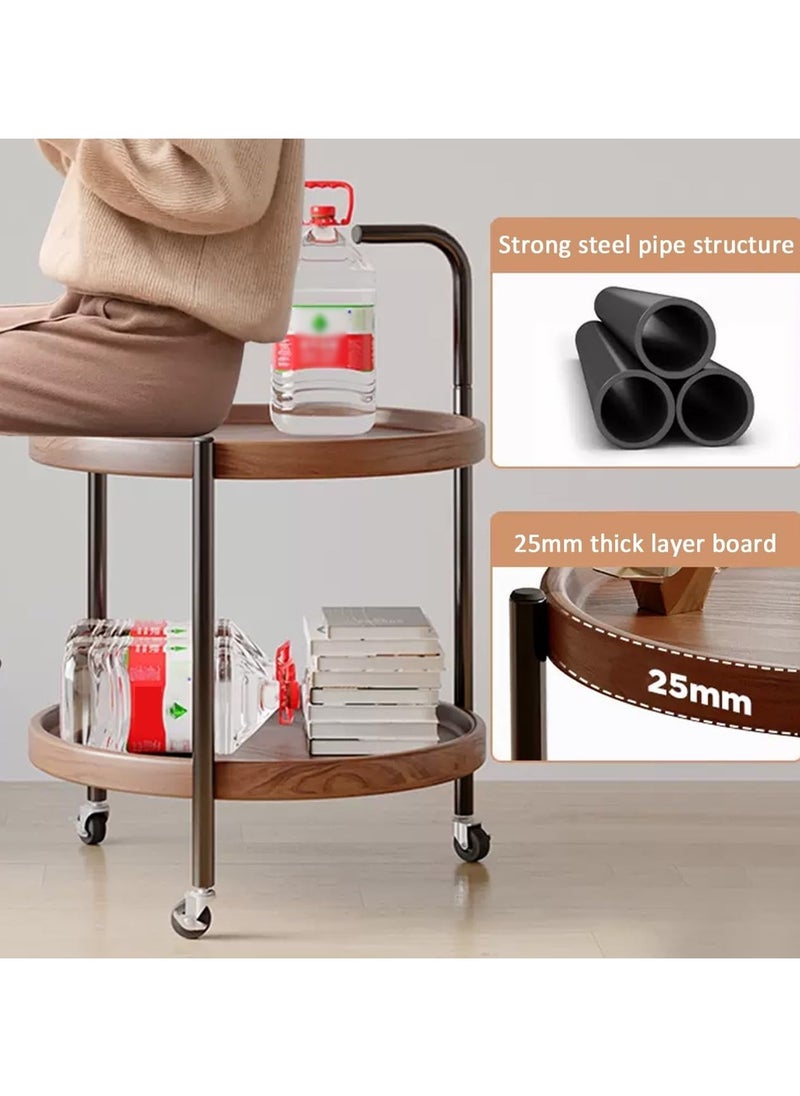 DubaiGallery Modern Round Coffee Table with Storage Space, Wooden Side Table with Wheels, Small Bedside Table, Coffee Table, Small Living Room Table, Couch Side Tables for Living Room and Bedroom  - Image 3