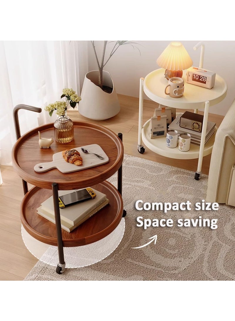 DubaiGallery Modern Round Coffee Table with Storage Space, Wooden Side Table with Wheels, Small Bedside Table, Coffee Table, Small Living Room Table, Couch Side Tables for Living Room and Bedroom  - Image 4