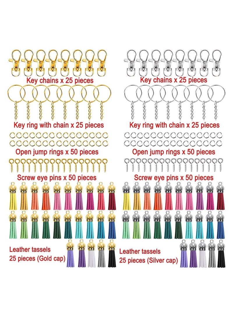 Captaintech 350 Pcs Key Chain Rings Set with Craft Tassels, Hooks  Chain, Jump Ring, and Screw Eye Pins for Crafts(Gold and Silver) - Image 2