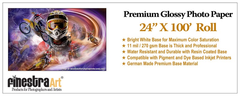 Finestra Art 24 X 100 Premium Glossy Inkjet Photo Paper Roll 3 INCH CORE