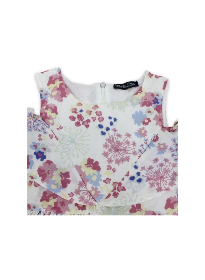 Pompelo Girls Cotton Dress – Off-White with Flowers Print - Image 3