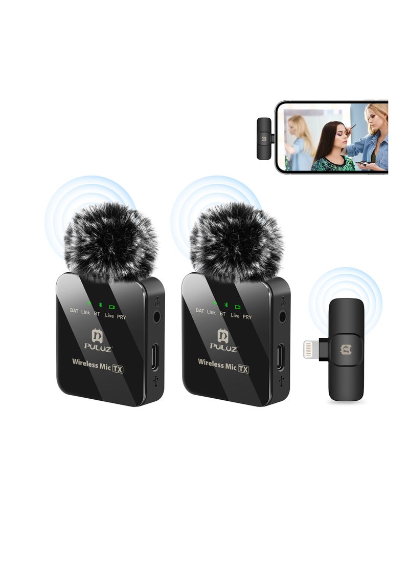 PULUZ - PULUZ Wireless Lavalier Microphone for iPhone 14 13 12 11 Xs iPad, 8 Pin Receiver and Dual Microphones - Image 1