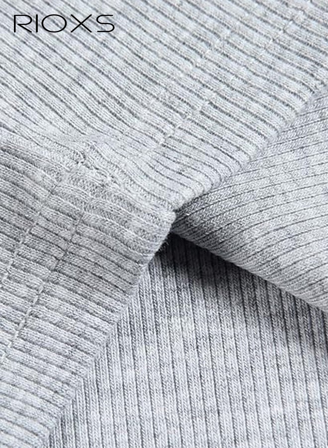 RIOXS Women's Scoop Neck Spaghetti Strap Tank Top, Basic Summer Slim Fitted Ribbed Sleeveless Camisole, Solid Casual Layering Crop Tops for Vacation Yoga Workout, Grey - Image 2