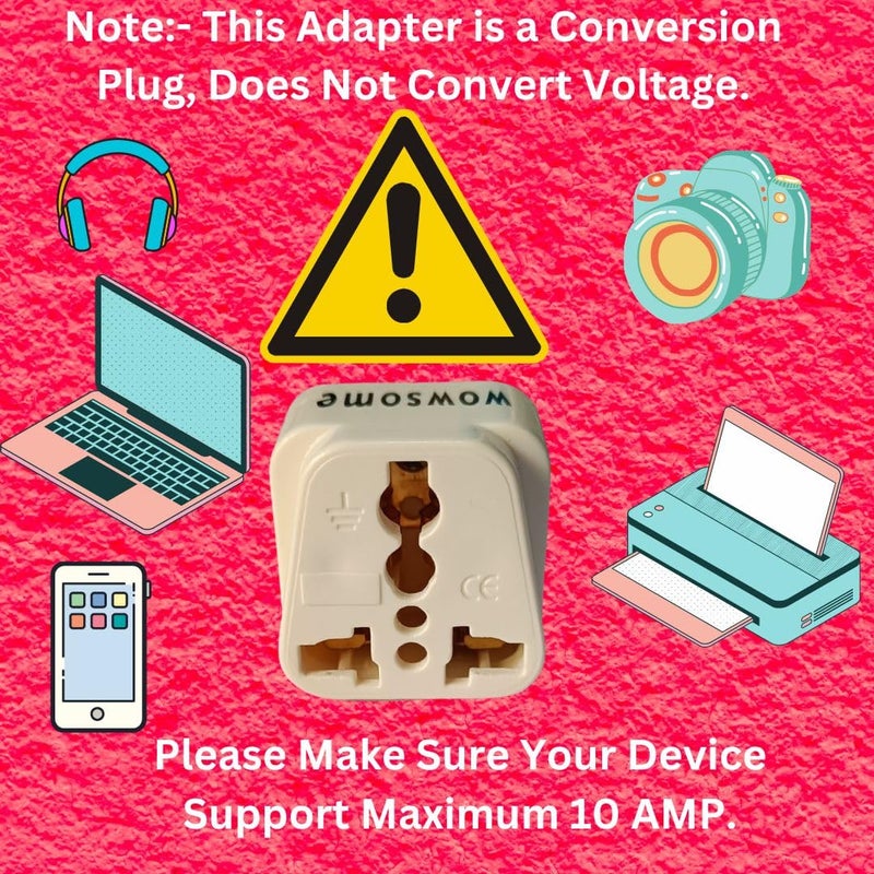 WOWSOME WOWSOME US to India Converter Plug Adapter for UK USA Canada Australia to Indian Power Socket Pack of 2 White - Image 5