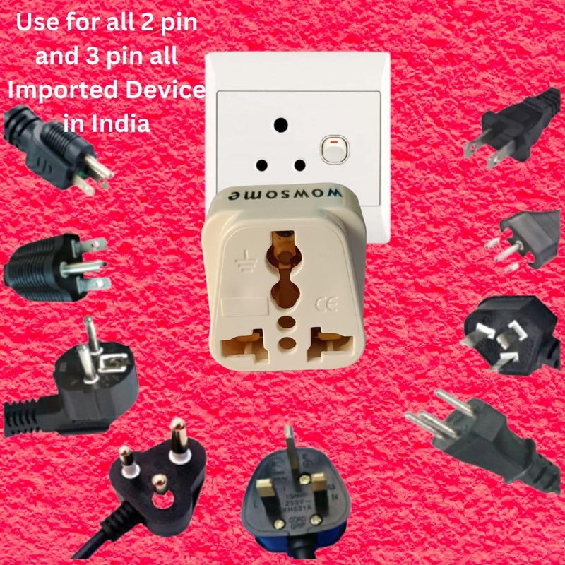 WOWSOME WOWSOME US to India Converter Plug Adapter for UK USA Canada Australia to Indian Power Socket Pack of 2 White - Image 4