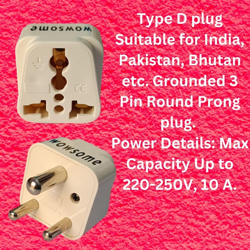 WOWSOME WOWSOME US to India Converter Plug Adapter for UK USA Canada Australia to Indian Power Socket Pack of 2 White - Image 3