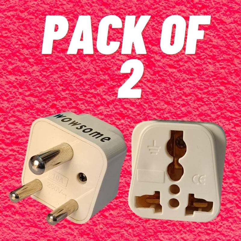 WOWSOME WOWSOME US to India Converter Plug Adapter for UK USA Canada Australia to Indian Power Socket Pack of 2 White - Image 2