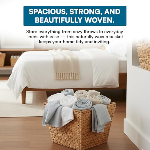 Honey Can Do Honey-Can-Do STO-02884 Tall Square Water Hyacinth Basket Bin, Large, 15 L x 15 W x 12 H,Natural - Image 4