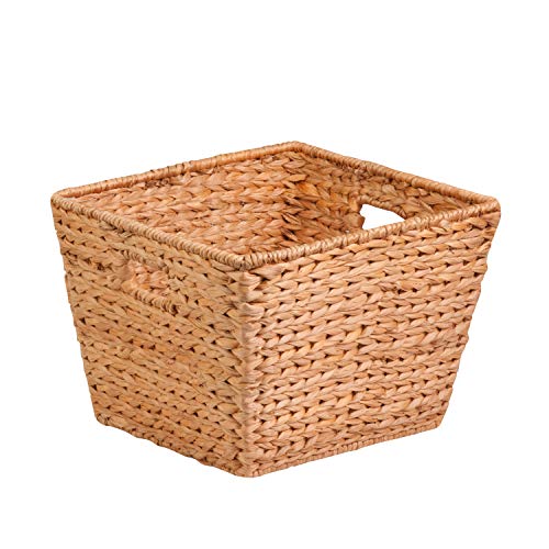 Honey Can Do Honey-Can-Do STO-02884 Tall Square Water Hyacinth Basket Bin, Large, 15 L x 15 W x 12 H,Natural - Image 1