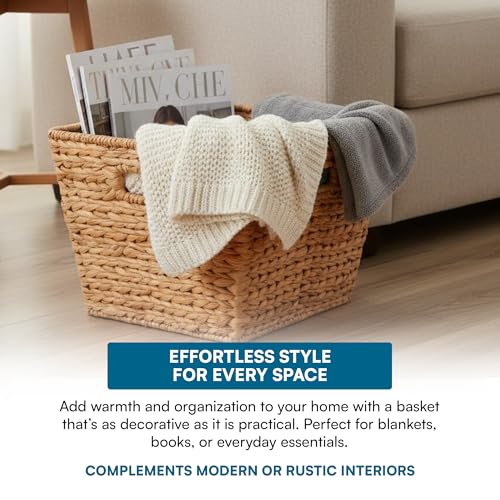 Honey Can Do Honey-Can-Do STO-02884 Tall Square Water Hyacinth Basket Bin, Large, 15 L x 15 W x 12 H,Natural - Image 5